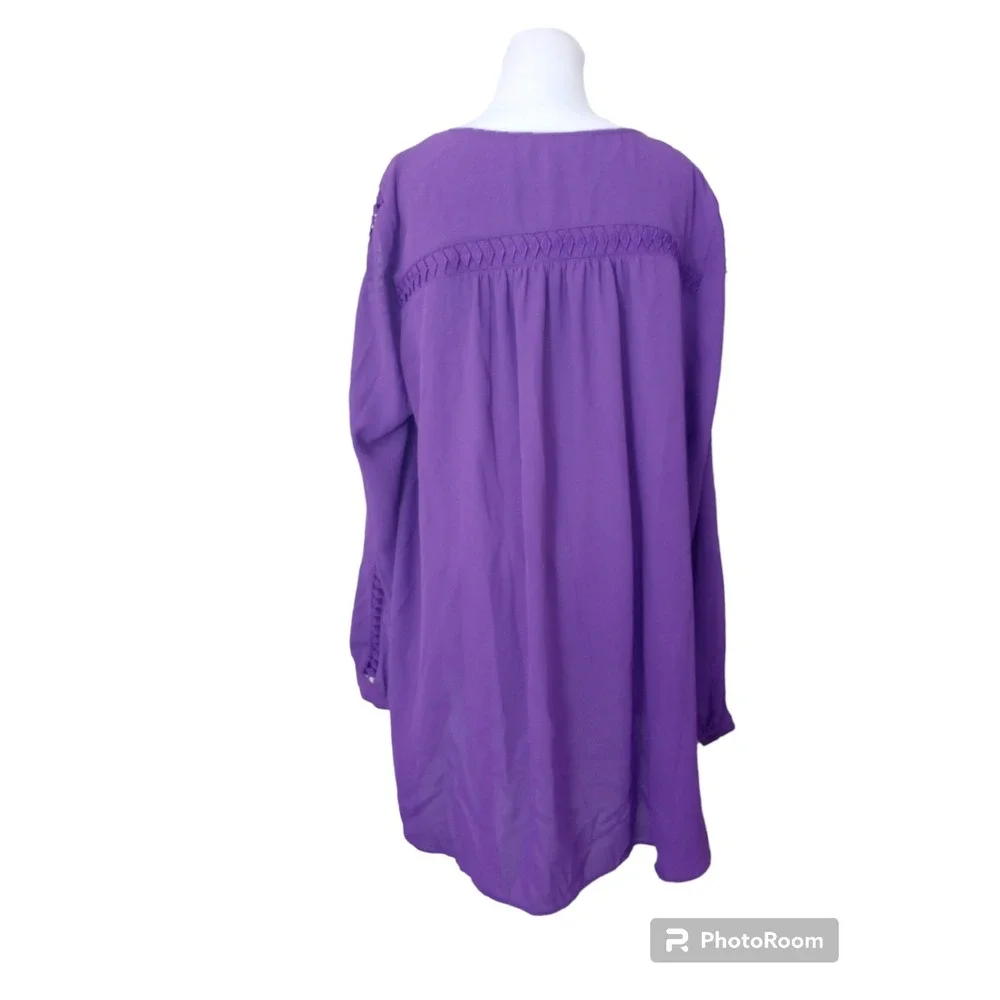Peter Nygard Purple Long Sleeve Top Sz 18W Pin Tucks Crochet Lace Sleeve Solid